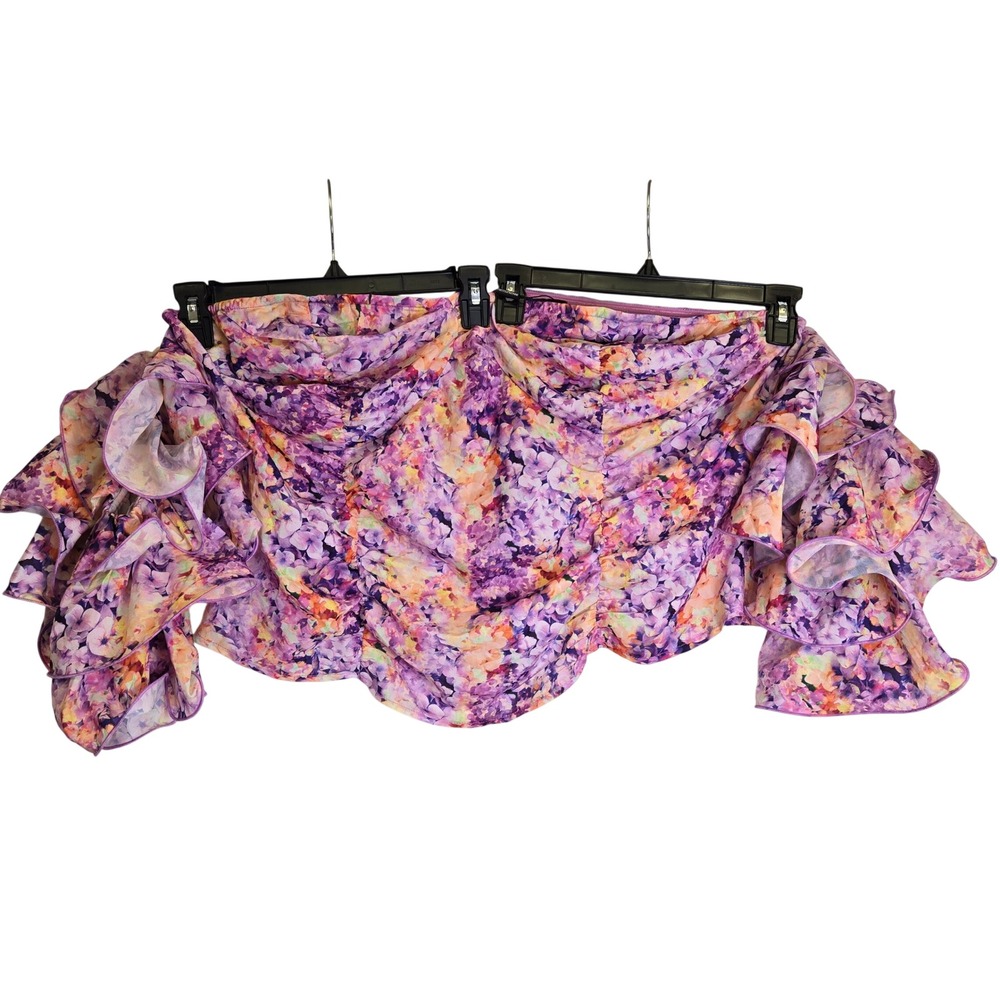PrettyLittleThing Plus Lilac Floral Puff Sleeve Bordot Crop Top US 22 New